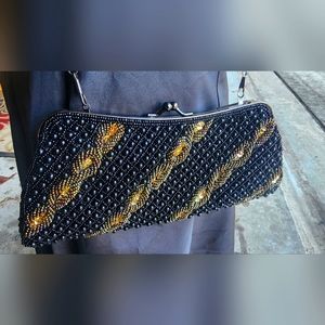 Black and gold clutch with beading vintage